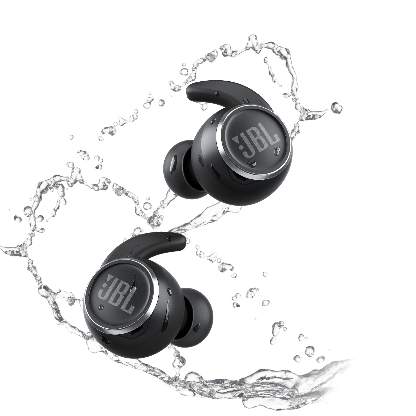 JBL Reflect Mini NC - Black - Waterproof true wireless Noise Cancelling sport earbuds - Front